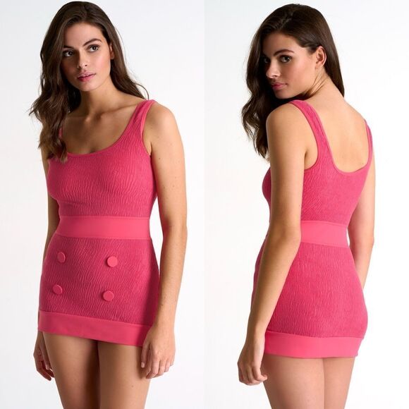 SHAN Swimwear Dahlia Textured Sleeveless Swim Mini Dress in Rose Pink $430 Sz 8 - Picture 2 of 16